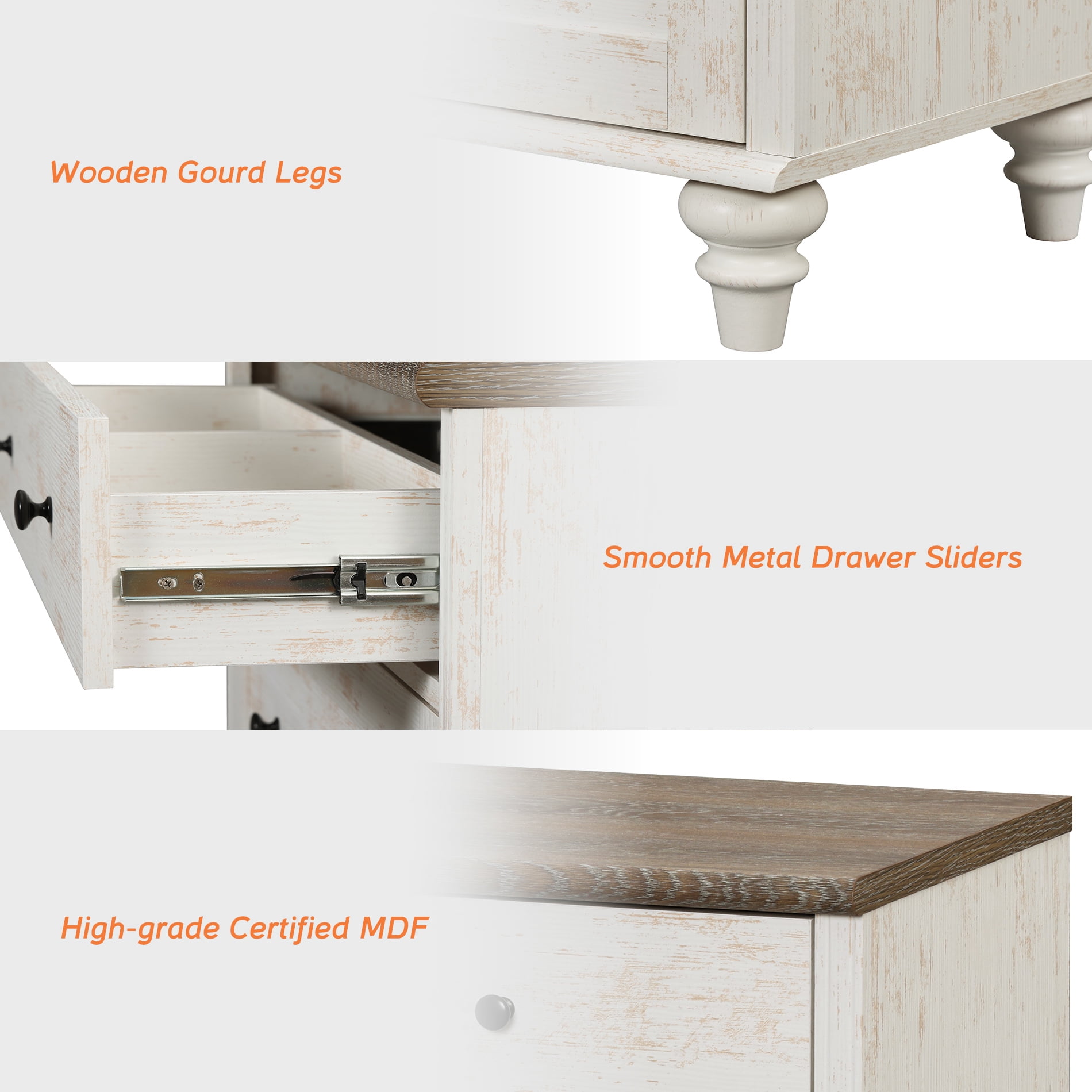 Farmhouse 6-Drawer Dresser, Wooden Storage Cabinet for Home, Rustic White