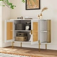 thumbnail image 6 of Williamspace 47.2" Sideboard Buffet Cabinet with Storage, Modern 2-Door Accent Dining Cabinet with Gold Trim & Woven Rattan Doors for Living Room Dinning Room Kitchen, White, 6 of 8