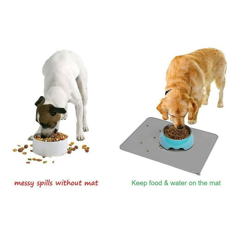 Silicone Waterproof Dog Cat Pet Food Mats Tray Non Slip Pet Dog Cat Bowl Mats Placemat FDA Grade Dog Pet Cat Feeding Mat Black Size Medium