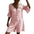 thumbnail image 6 of Jumpsuit for Women Casual Summer Rompers Fashion Solid V-Neck Short Sleeve Beach Vacation Pockets Button Short Jumpsuit, 6 of 9