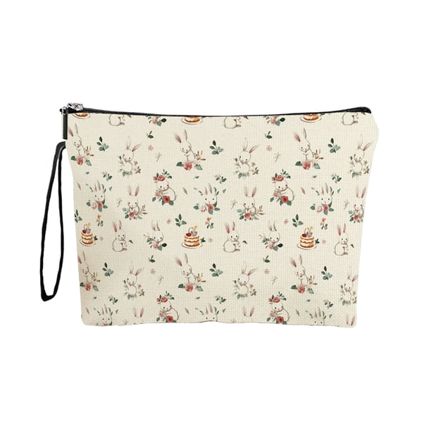 Pequeña Bolsa de Maquillaje para Bolsa Bolsa de Almacenamiento Impresa Multifuncional de Doble Cara 25 × 17 × 6 cm Bolsa de aseo de Conejo de Pascua Bolsa de Moneda Adecuada para Regalos de Pascua