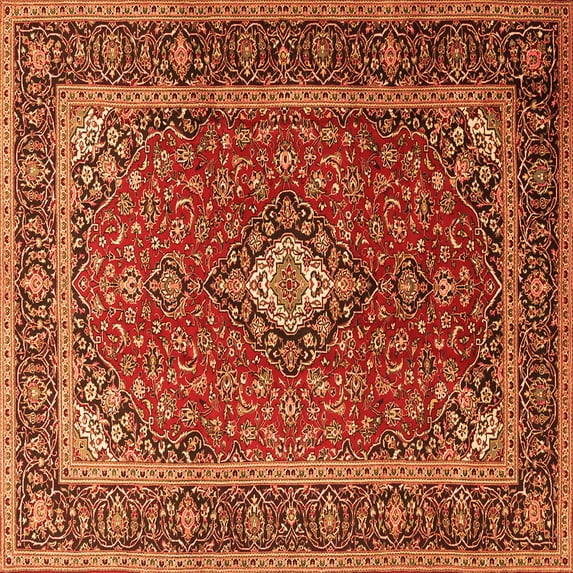 Ahgly Company Indoor Square Medallion Orange Traditional Area Rugs, 6' Square
