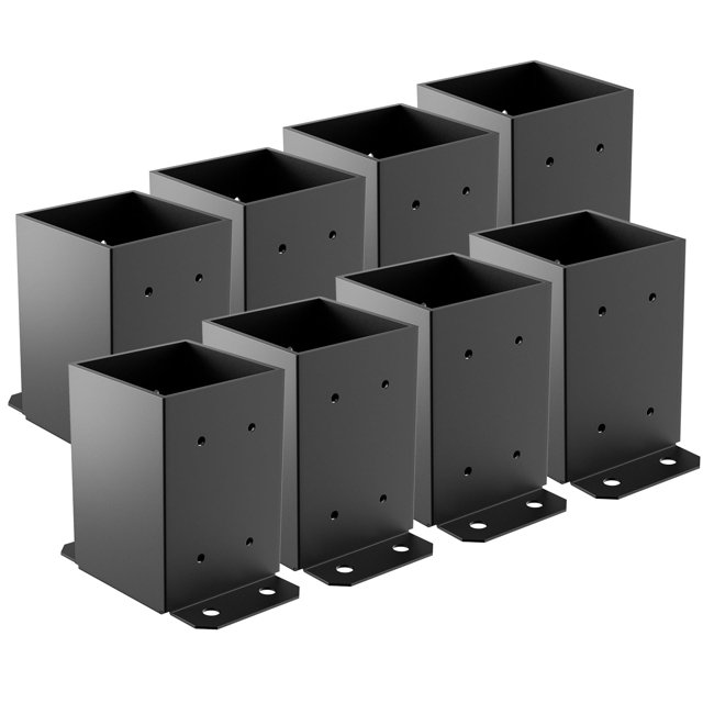 SPACEUP Base de poste de 6 x 6, 8 piezas de tamaño interior de 5.6 x 5.6 pulgadas, base de poste de cubierta resistente con recubrimiento en polvo, soportes de poste de madera negra para soporte de ba