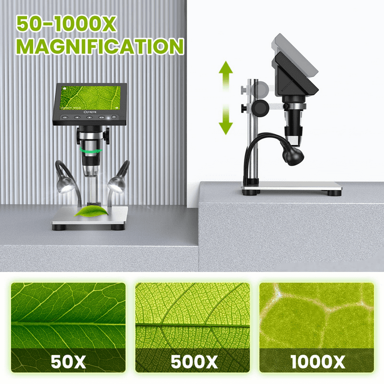 Digital Coin Microscope,Opqpq 4.3'' LCD Screen Magnifier with 32GB SD Card,  8+2 Adjustable