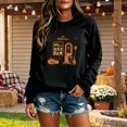 thumbnail image 2 of Women Crew Neck Halloween Witch House Graphic Sweatshirt, Drop‑Shoulder Long Sleeve Loose Pullover, Vintage Retro Fall Holiday Top for Halloween Party Trick‑or‑Treat Daily Wear, 2 of 4