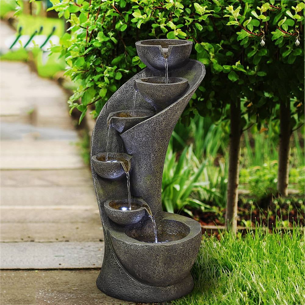 2022 Upgraded 5 Tier Waterfall Fountains Outdoor Floor Standing Bowl