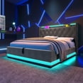 thumbnail image 2 of Bellemave Queen Size Linen Upholstered Platform Bed with Hydraulic Storage System and Button Tufted Headboard Storage Bed Frame with 360° LED Lights and Charging Station (Queen, Gray), 2 of 11