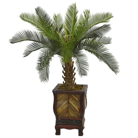 Cycas Palm Tree - Nearly Natural 3 ft. Cycas Artificial Tree in Wood Planter