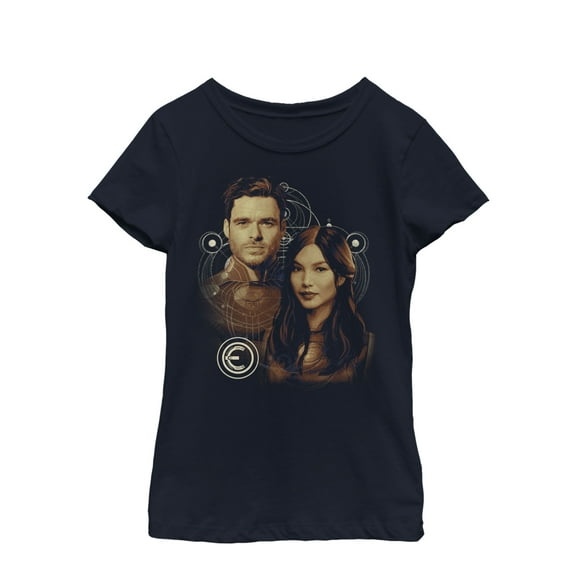 Girl's Marvel Eternals Sersi and Ikaris Graphic Tee Navy Blue Medium