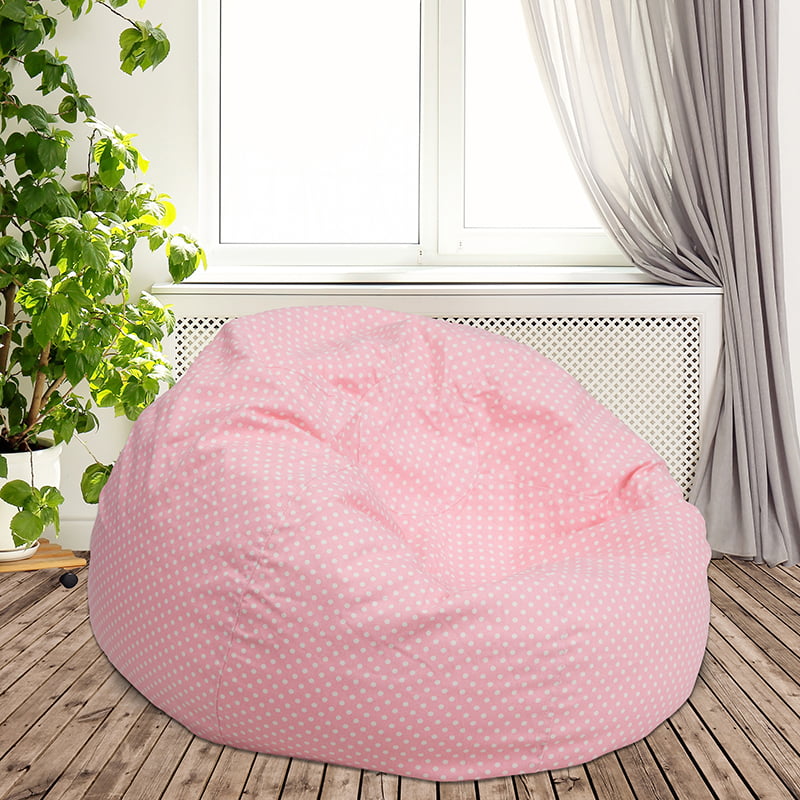 Oversized Light Pink Dot Bean Bag Chair for Kids and