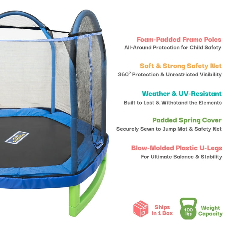 Bounce Pro 7-Foot Trampoline Hexagon for Kids (3-10), Blue/Green