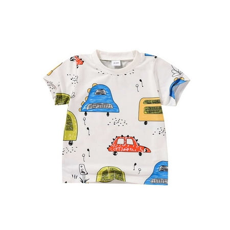 

Calsunbaby Summer Breathable Little Boy T-shirt Cartoon Car Print Short Sleeve Round Neck Versatile Shirt