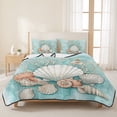 thumbnail image 3 of Quilts Twin XL Size Bedding Set, Coastal Seashells Lightweight Quilted Comforter, Watercolor Ocean Coral Conch Blue Green Soft Bedspread Coverlet with Pillow Covers for All Season, 68" x 98", 3 of 9