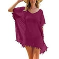 thumbnail image 4 of BKQCNKM Cover Up for Beach,swim Suits for Women 2024,women's Solid Round Neck Chiffon Tassel Large Beach Cover Chiffon Plus Size Swimsuit for Women,swim Cover Up for Women Watermelon Red One Size, 4 of 6