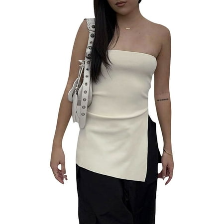 

Women Sexy Strapless Tube Top Summer Sleeveless Slit Bandeau Y2k Slim Fit Tank Bustier Top