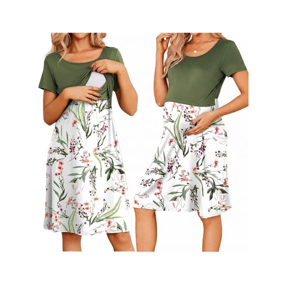 Weardear Maternity Nursing Dresses Short Sleeve Breastfeeding Dress Maternity Clothes