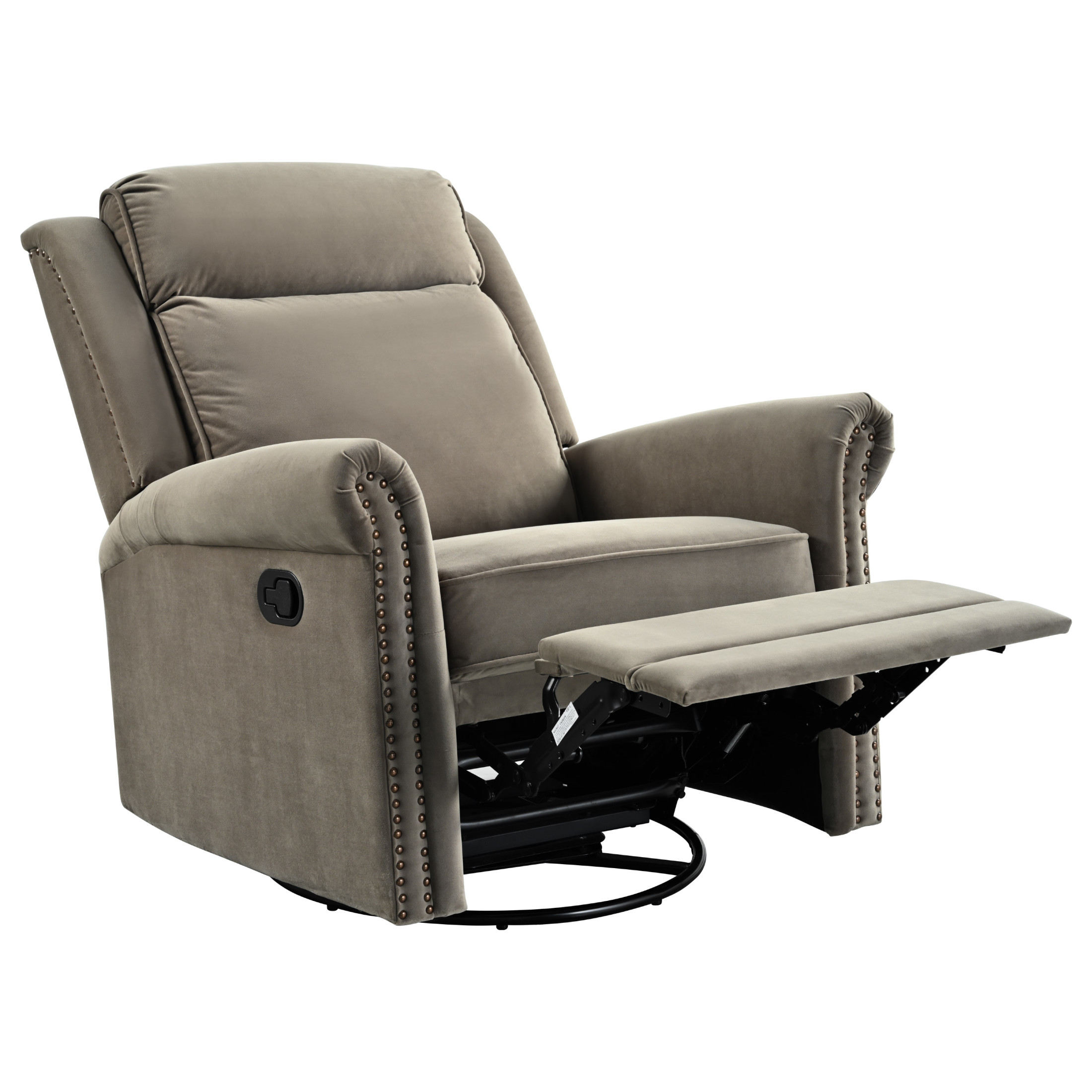 Elegant Velvet 360° Swivel Recliner with Nailhead Accents and Adjustable Design, Light Brown