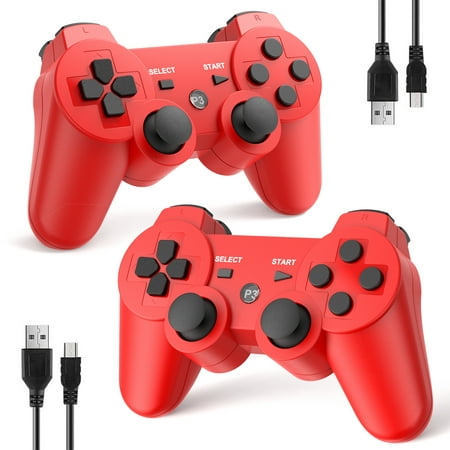 Turpow Upgraded Wireless Controller for PS3, 2 Packs High Performance Gaming Controller with Double Shock & Motion Sensor for Playstation 3 (Red)