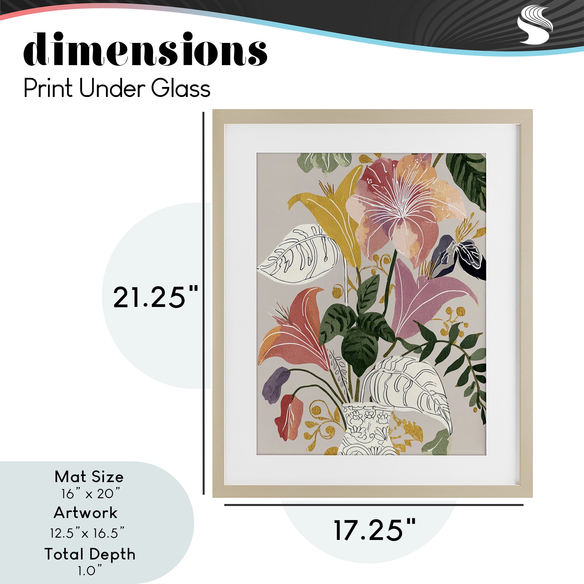 Playful Flower Bouquet Birch Framed Print Under Glass, design by Annabelle Hall