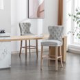 thumbnail image 6 of Foredo Elegant Velvet Bar Stools Set of 2, 30" Padded Counter Height Bar Stools with Button and Nailhead Trim, Bar Stool with Tufted Back and Wooden Legs, for Kitchen Dining Room, Light Gray, 6 of 6