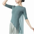 thumbnail image 3 of Aobny Asymmetrical Teacher Clothes Crew Neck Women Green Shirts Mesh Blouse Womens Tops Summer,L, 3 of 4