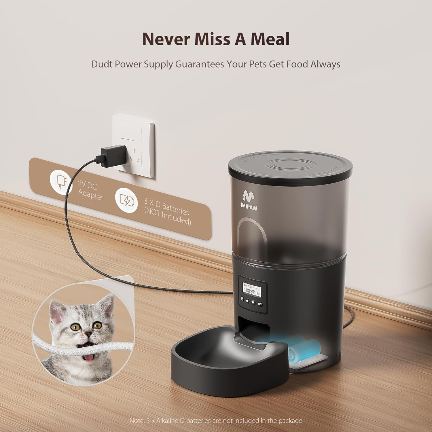 IMIPAW Automatic Cat Feeders, 3L Timed Cat Food Dispenser with Clog-Free Design, Dog Pet Feeder