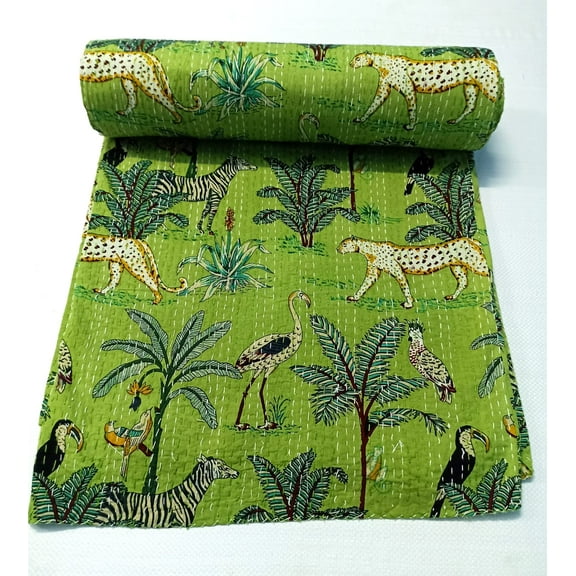 Vinsan International Indian Handmade Cotton Kantha Quilt Tribal Bed Cover Bedspread Blanket Picnic Throw Coverlet Reverisble Bed Throw Queen Size 90" x 108"