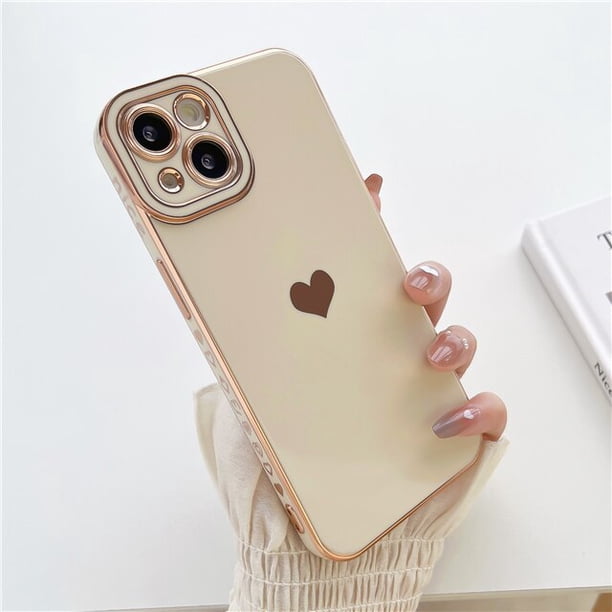 Funda de teléfono galvanizada para iPhone 14 Pro, carcasa de protección suave con bonito Corazón de amor para iPhone 11 12 13 XR Xs Max SE2 SE3 7 8 Plus Fivean unisex