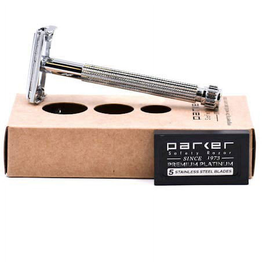 Parker Safety Razor 29L UNISEX Butterfly Open Double Edge Safety Razor & 5 Parker Premium Blades - Chrome