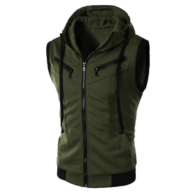 Hombres Zip Up Sin Mangas Chaleco Con Capucha Chaleco Con Capucha Sudadera Chaqueta Chaleco Top-e