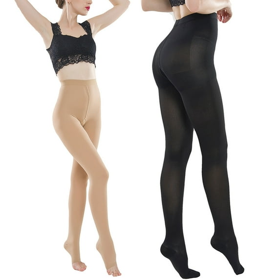 1 2 Pairs Compression Pantyhose 23-32 mmHg Opaque Graduated Support Hose Stocking for Relieve Varicose Veins Edema Swelling