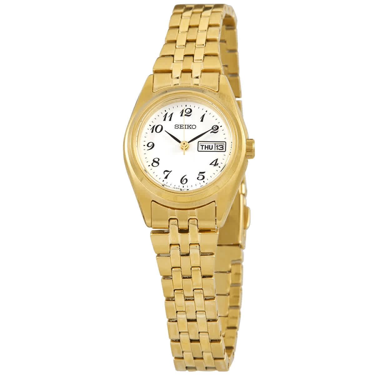 NWT Seiko Essentials Quartz Gold Dial Ladies Watch Seiko SWR078 Gold Tone Ladies Quartz Watch 4N30 26mm Silver  main image 4