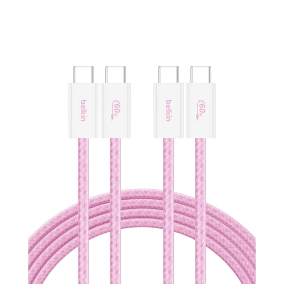 Cable USB C a USB C, paquete de 2 unidades, Belkin, 2 m, 60 W, color rosa