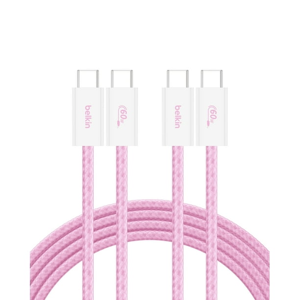 Cable USB C a USB C, paquete de 2 unidades, Belkin, 2 m, 60 W, color rosa