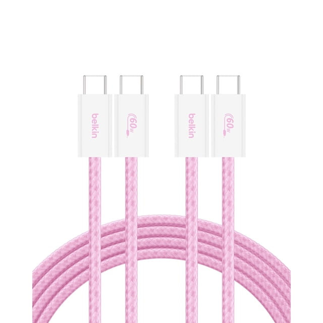 Cable USB C a USB C, paquete de 2 unidades, Belkin, 2 m, 60 W, color rosa