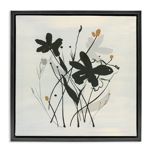 Stupell Industries Abstract Flower Squiggles Plants & Flowers Painting Black Floater Framed Canvas Art Print Wall Art, 18 x 18