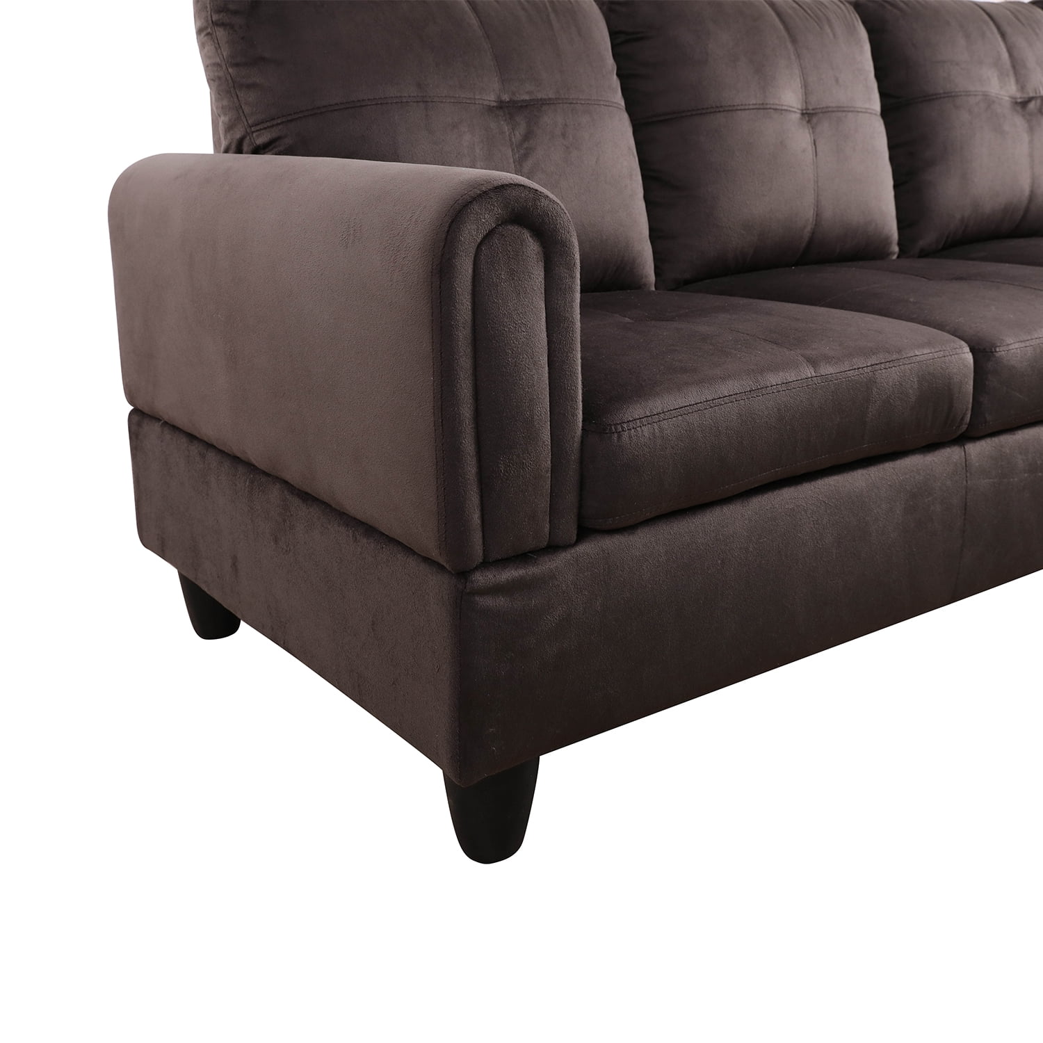 Hommoo Flannel 4-Seat Couch Sofa Set, L Shaped Couch Living Room Sofa Set, Sectional Sofa for Small Space, Dark Brown(No Ottoman)