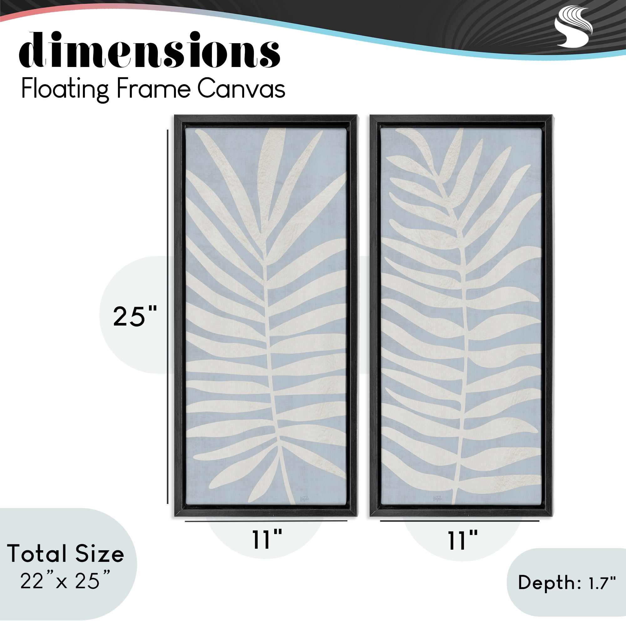 Stupell Industries Soft Palm Leaf Pair 2 Piece Black Framed Floater Canvas Set, design by Natalie Carpentieri