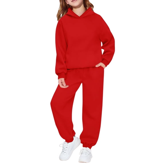 Mercatoo Girls Boys 2 Piece Tracksuit Sweatsuits Sets Hooded Sweatshirt and Jogger Sweatpants Clothing Set Kids Fall Winter Fleece Tracksuit
