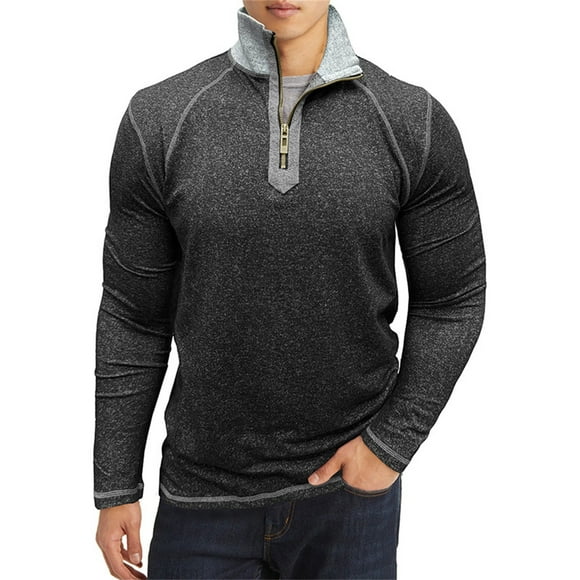FhsagQ Men's Shirts Mens Shirts Tops Spandex Comfortsoft Men'S Zipper Pullover Slim Fit Stand Long Sleeve Sweater Casual Sweatshirt Men's Shirts Support Men Shirts Tops Black S