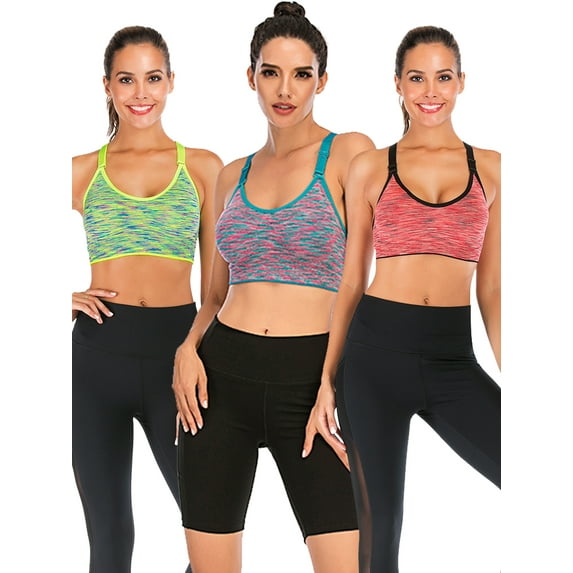 YouLoveIt 3 pack Women Sports Bra Removable Pad Yoga Bras Racerback Workout Crop Tops Active Gym Yoga Workout Sports Bras for Women Seamless Sports Bra