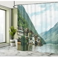 thumbnail image 4 of Ambesonne Beach Shower Curtain, Austrian Alps Houses Trees, 69"Wx84"L, Laurel Green Pale Brown, 4 of 4