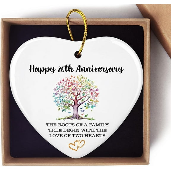 20th Anniversary Ceramic Ornament – Marriage Gift for Couple, Husband, or Wife – Heart Keepsake for Christmas Decoration
