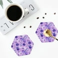 thumbnail image 4 of Lsque Violet Pattern 4" Drink Coasters Set of 4, PVC Leather Absorbent Coasters, Table Coaster Set Decorative Coffee Cup Coasters Housewarming Gift -Hexagon, 4 of 6