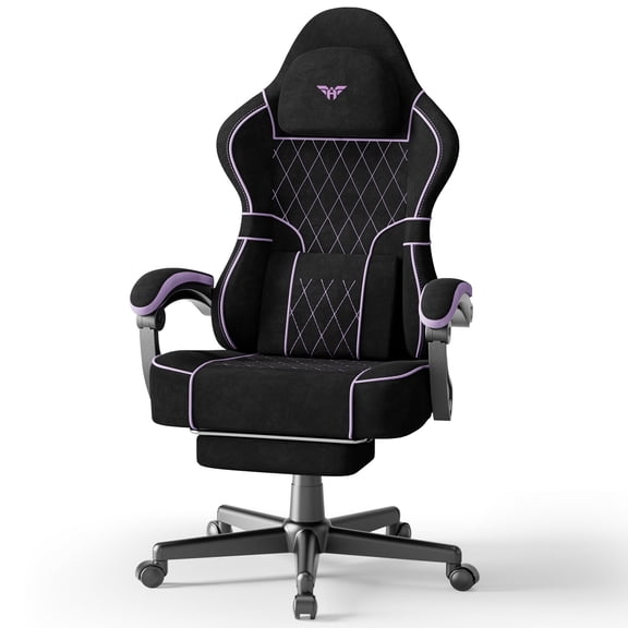 SOONTRANS Gaming Chair for Adults, Velvet Fabric High Back Comfortable Video Game Chair with Footrest and Massage Lumbar Cushion, Racing Computer Desk Chair, Ergonomic Gamer Chair, Black Purple
