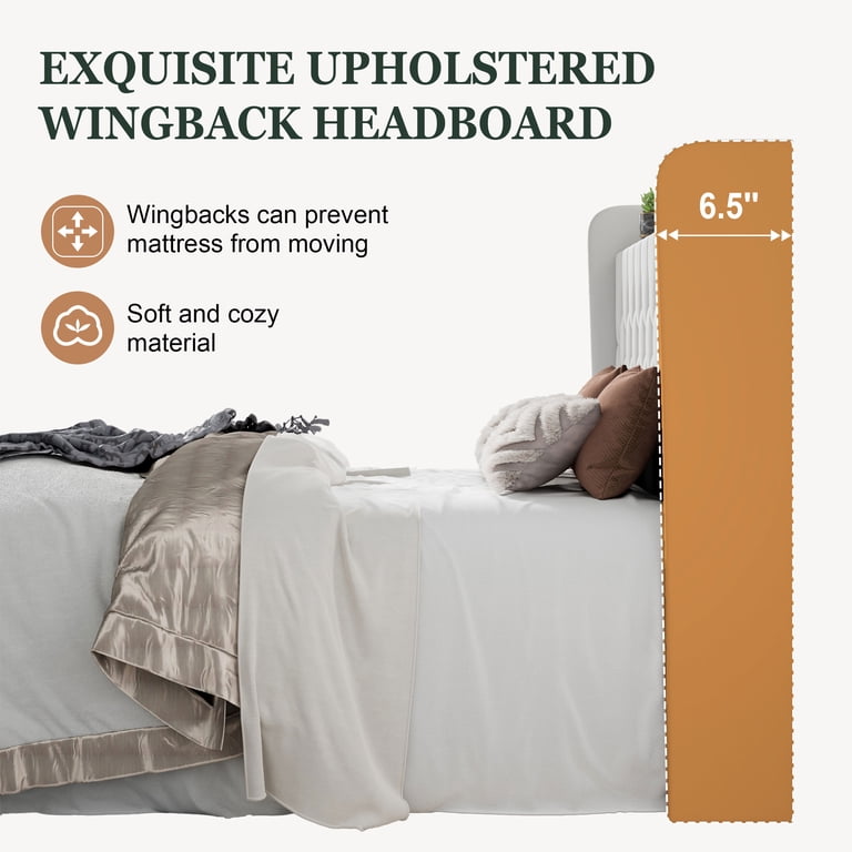 Amolife Queen Bed, Wingback Headboard Charging Hub photo 5