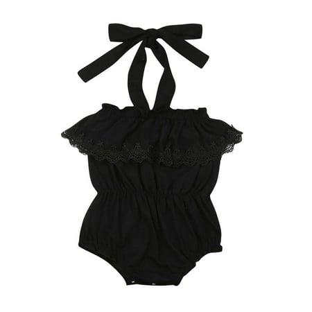 

0-24M Newborn Infant Baby Girls Sling Lace Bodysuits Sleeveless Jumpsuits Summer Clothing