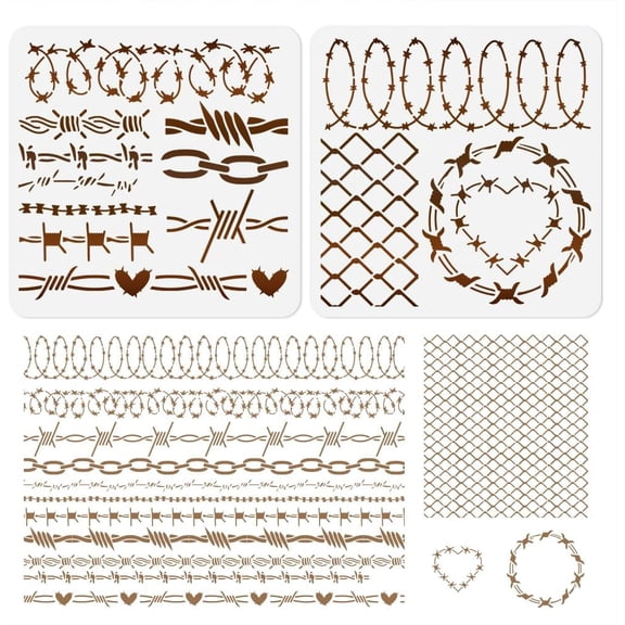 2Pcs Barbed Wire Stencils for Painting 11.8"x 11.8" Reusable Knotted Iron Wire Stencil Drawing Templates DIY Craft Paint Templates for Wall Home Decor Wood Burning Canvas Journal Card