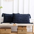 thumbnail image 1 of ZECATL Nave Blue Throw Pillow Covers: 2 Pack 12x20 Inch Boho Striped Cotton Linen Rectangular Decorative Pillow Cases with Tassels for Farmhouse Couch Sofa Chair, 1 of 7