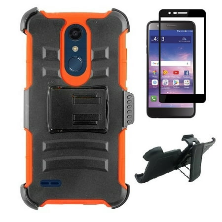 For LG Premier Pro 4G LTE Phone Case, Holster Belt Clip Cover Case with Kickstand + Tempered Glass Screen Protector